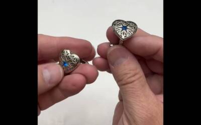Men’s Cufflinks Blue Center Crystal Heart Shape Lockets Cuff Links #cufflinks #giftsfordad #heart