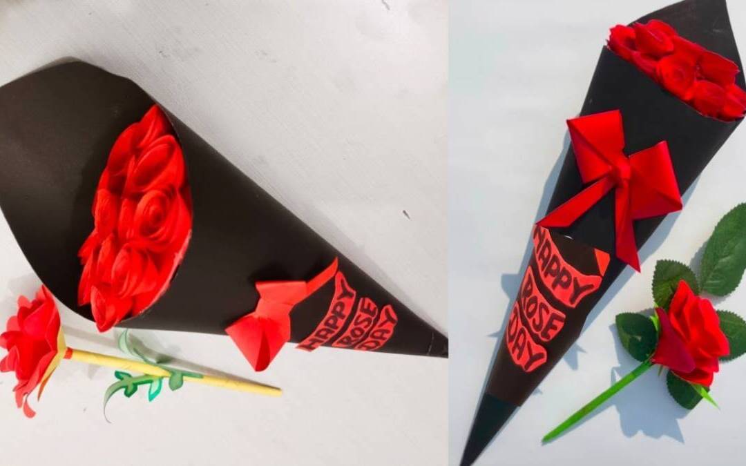 Beautiful Paper flower bucket//Rose Day Bucket ideas//Cute Gift ideas for Rose Day//Handmade Gift